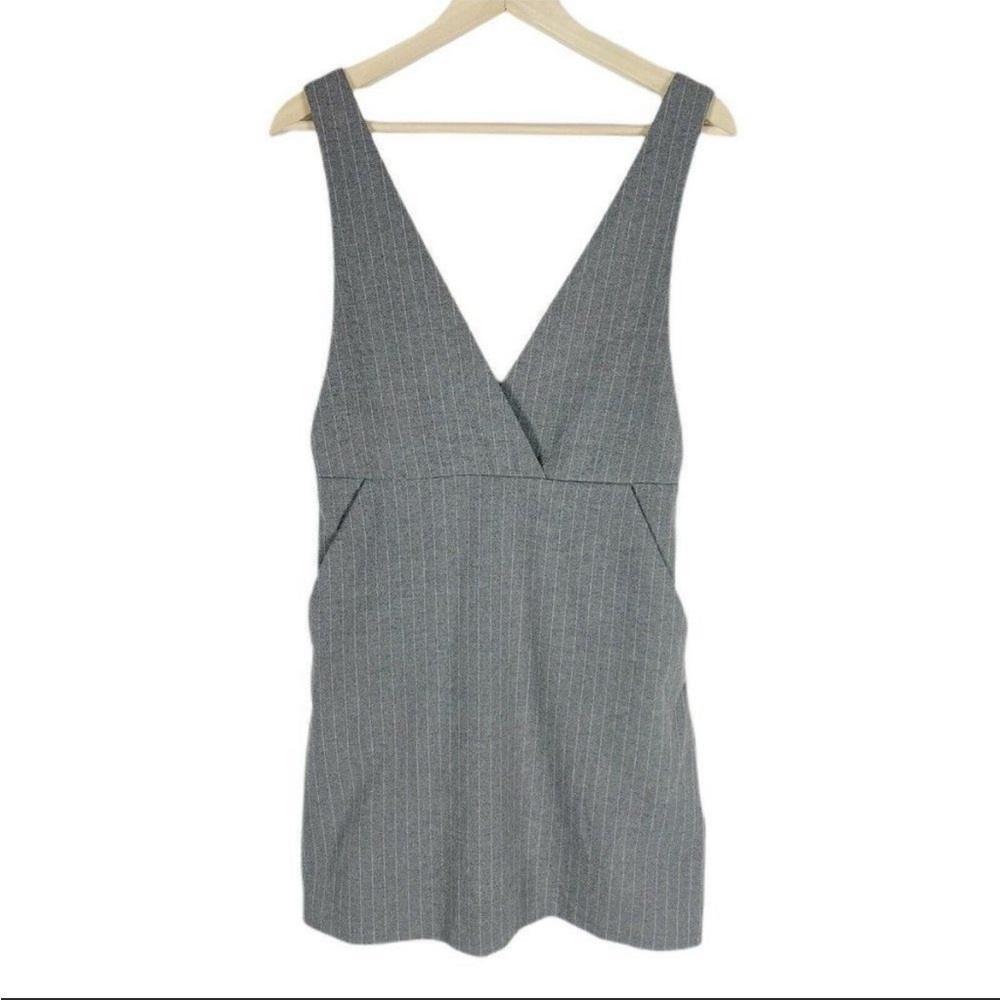H&M Gray Pinstriped Plunging Neck Preppy Jumper